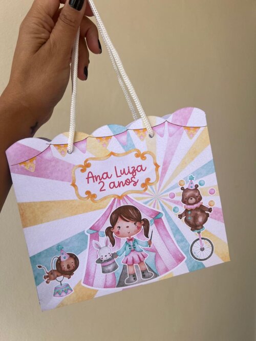 15 Sacolinhas Personalizada Circo Rosa Menina