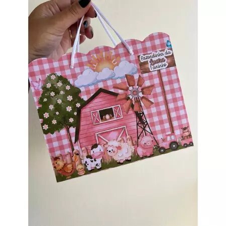 15 Sacolinhas Personalizadas Fazendinha Rosa - lembrancinhas fazendinha - mimo fazendinha