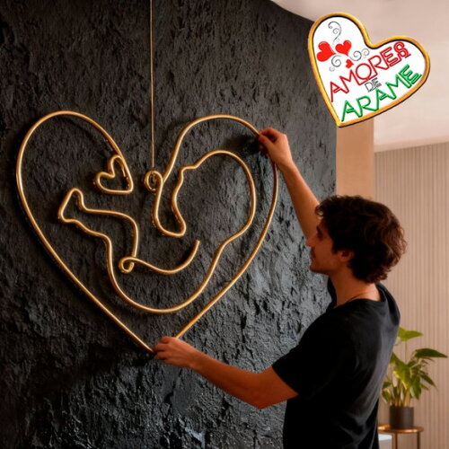 Escultura de Arame Baby Lovers Porta Maternidade Decoração