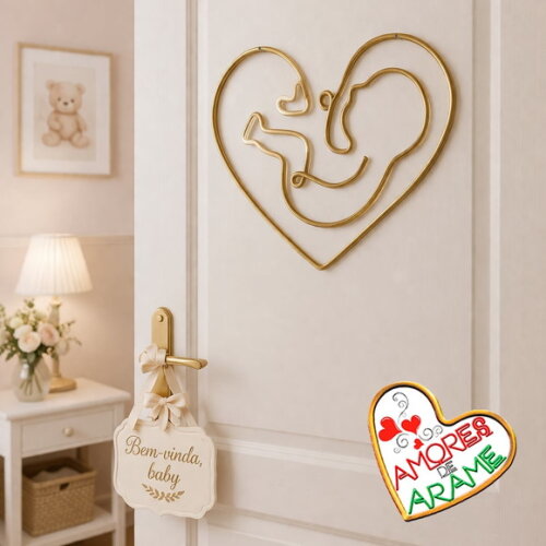 Escultura de Arame Baby Lovers Porta Maternidade Decoração