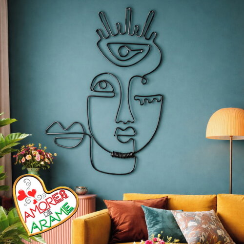 Escultura de Parede Rosto Decoração Minimalista Arte Psicodélica