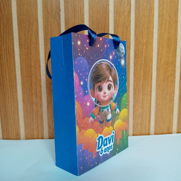 10 Sacolas Personalizadas Astronauta para Lembrancinha