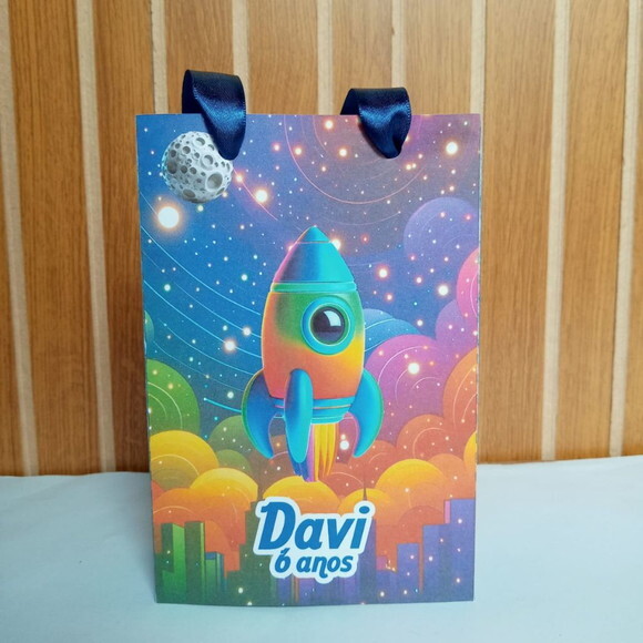10 Sacolas Personalizadas Astronauta para Lembrancinha