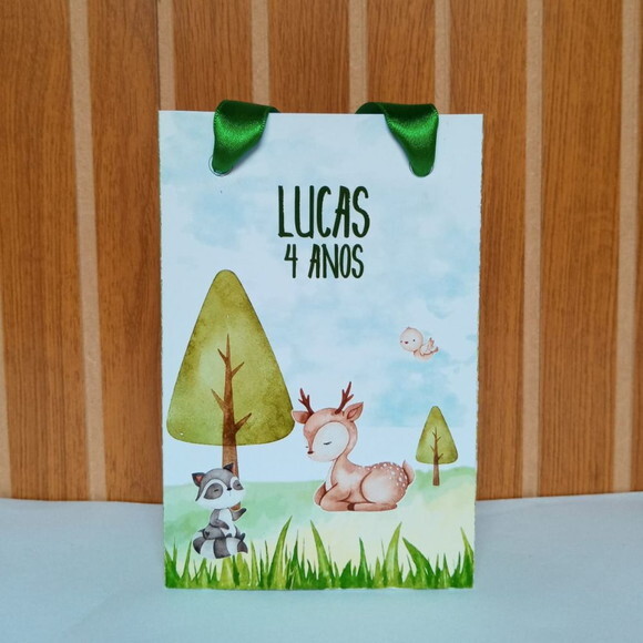 10 Sacolas Personalizadas Bosque Encantado Menino