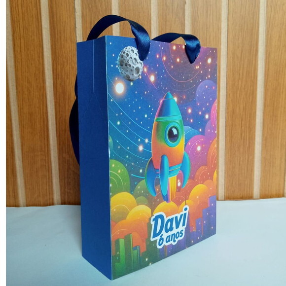 10 Sacolas Personalizadas Astronauta para Lembrancinha