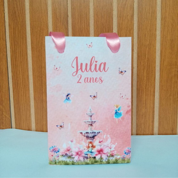10 Sacolas Personalizadas Jardim das Fadas para Lembrancinha