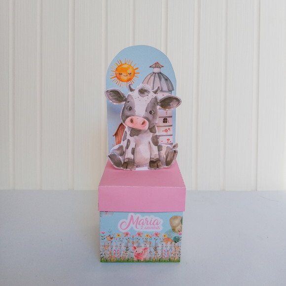 Caixa Cubo com Painel - Fazendinha Rosa