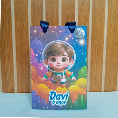 10 Sacolas Personalizadas Astronauta para Lembrancinha