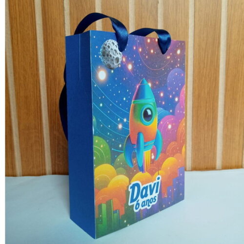 10 Sacolas Personalizadas Astronauta para Lembrancinha
