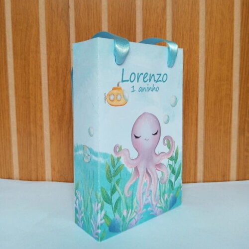 10 Sacolas Personalizadas Fundo do Mar para Lembrancinha
