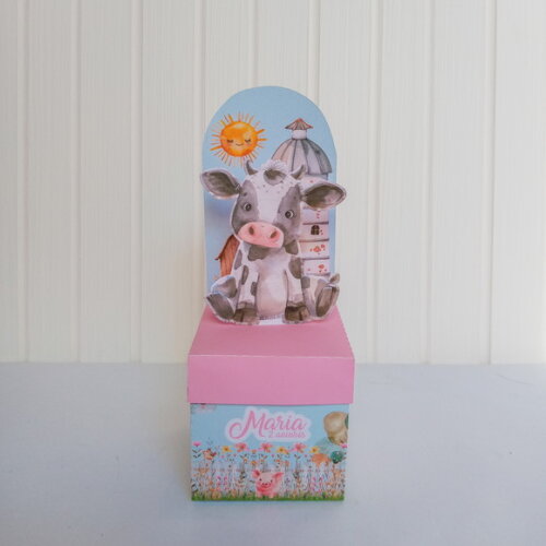 Caixa Cubo com Painel - Fazendinha Rosa