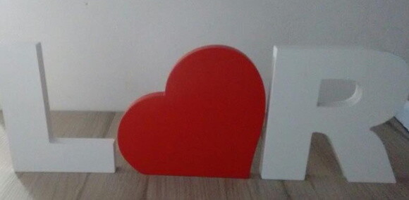 Kit Iniciais e coração em MDF pintados