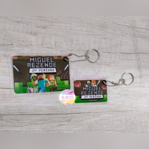 Kit 02 Tags Chaveiro Escolar Minecraft