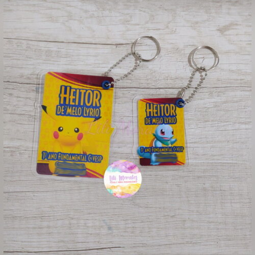 Kit 02 Tags Chaveiro Escolar Pokemon