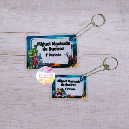 Kit 02 Tags Chaveiro Escolar Vingadores Mod 12