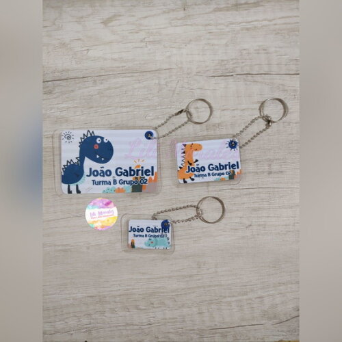 Kit 03 Tags Chaveiro Escolar Dinossauro
