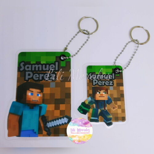 Kit 02 Tags Chaveiro Escolar Minecraft
