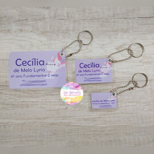 Kit 03 Tags Chaveiro Escolar Gatinho