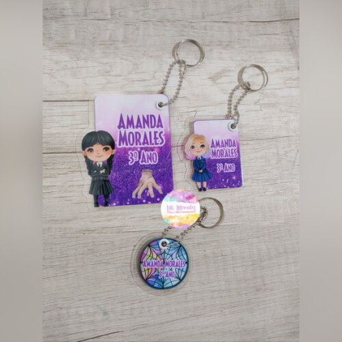 Kit 03 Tags Chaveiro Escolar Wandinha
