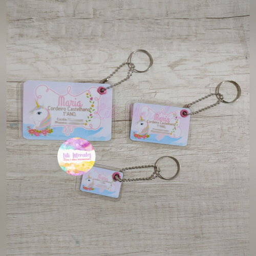 Kit 03 Tags Chaveiro Escolar Unicornio