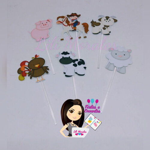Kit c/ 20 toppers p/ docinhos Fazendinha