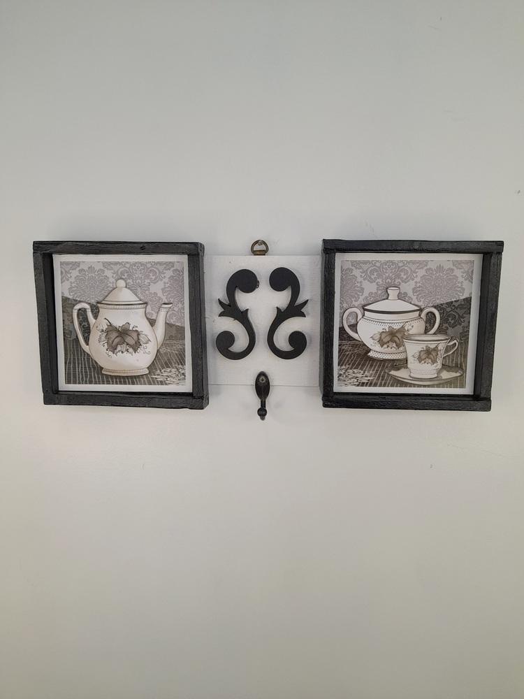 Porta Chave de Madeira Branco e Preto Decorado