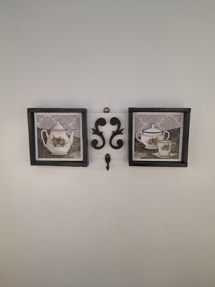 Porta Chave de Madeira Branco e Preto Decorado