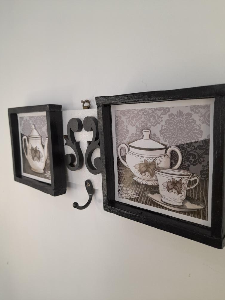 Porta Chave de Madeira Branco e Preto Decorado