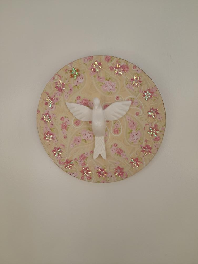 Divino em Placa Redondo de mdf com Fundo Floral