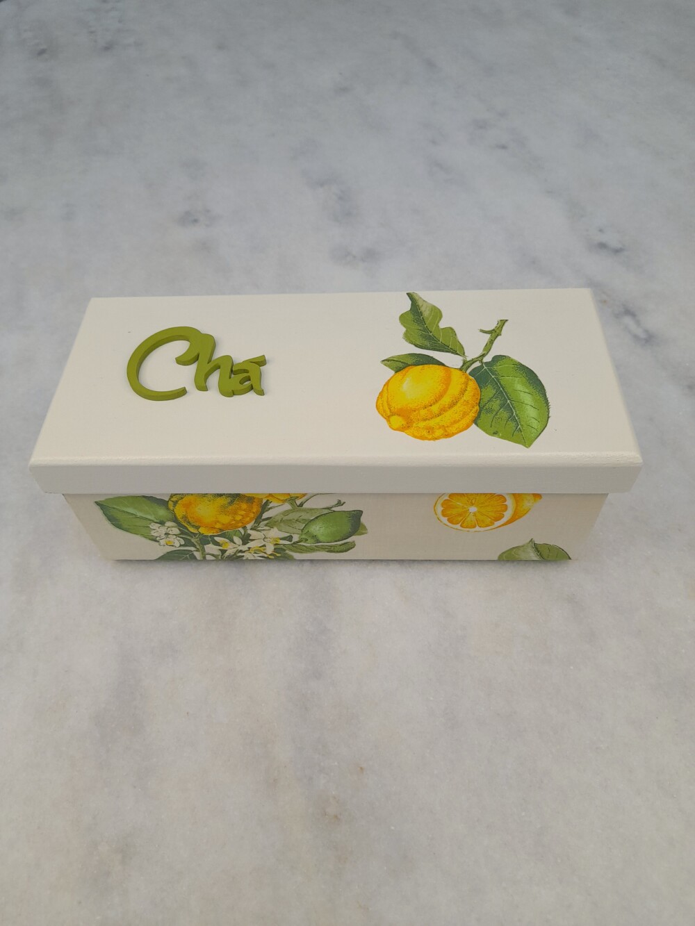 Caixa para chá nas cores mineral , verde e amarelo c/3 div
