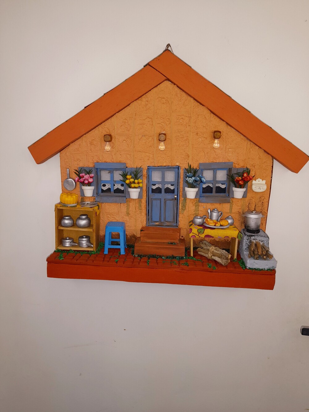 Quadro em mdf e madeira casa rústica decorada com miniaturas