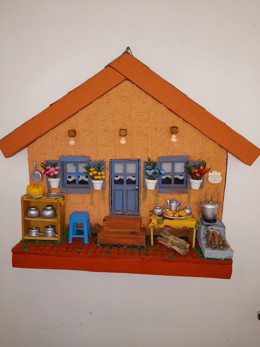 Quadro em mdf e madeira casa rústica decorada com miniaturas