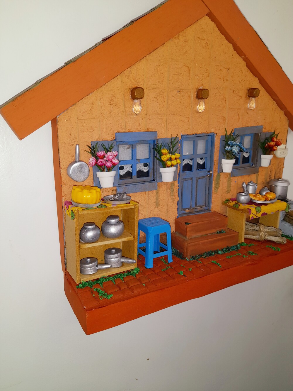 Quadro em mdf e madeira casa rústica decorada com miniaturas