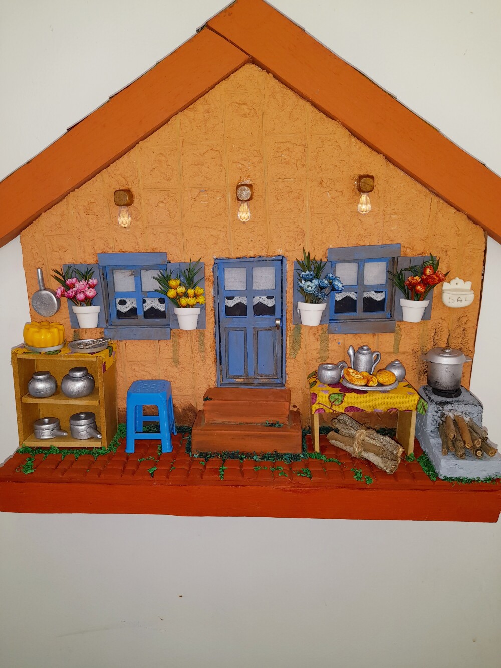 Quadro em mdf e madeira casa rústica decorada com miniaturas