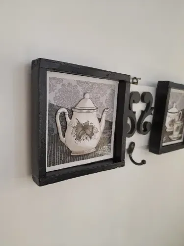 Porta Chave de Madeira Branco e Preto Decorado