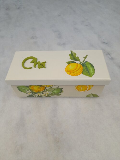 Caixa para chá nas cores mineral , verde e amarelo c/3 div