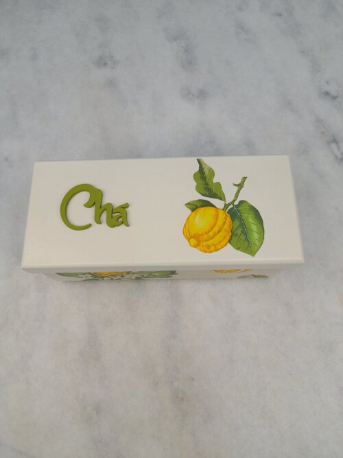 Caixa para chá nas cores mineral , verde e amarelo c/3 div