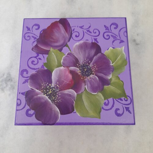 Caixa em mdf para joia/biju lilás e roxa decoração floral