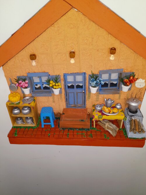 Quadro em mdf e madeira casa rústica decorada com miniaturas