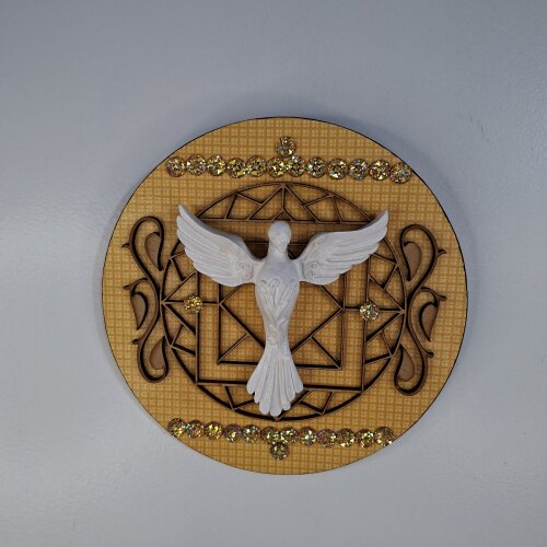 Placa em mdf redonda amarelo com divino