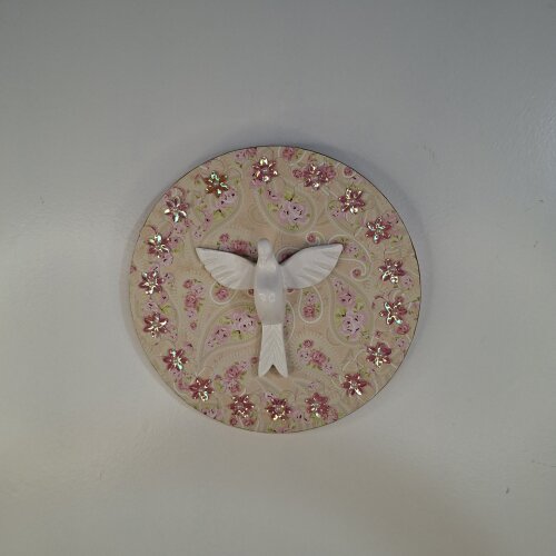 Divino em Placa Redondo de mdf com Fundo Floral