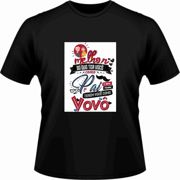Camisa Preta Dia dos Pais Vovô Estampa com OBM 100% Algodão