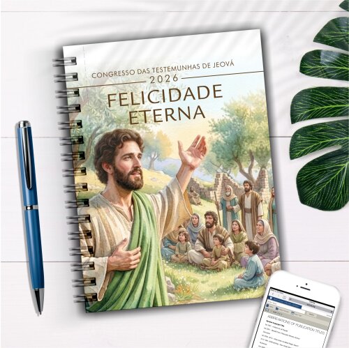 Caderno para anotar Congresso 2026 Felicidade Eterna Caderno Agenda Congresso JW 206 Personalizado com nome
