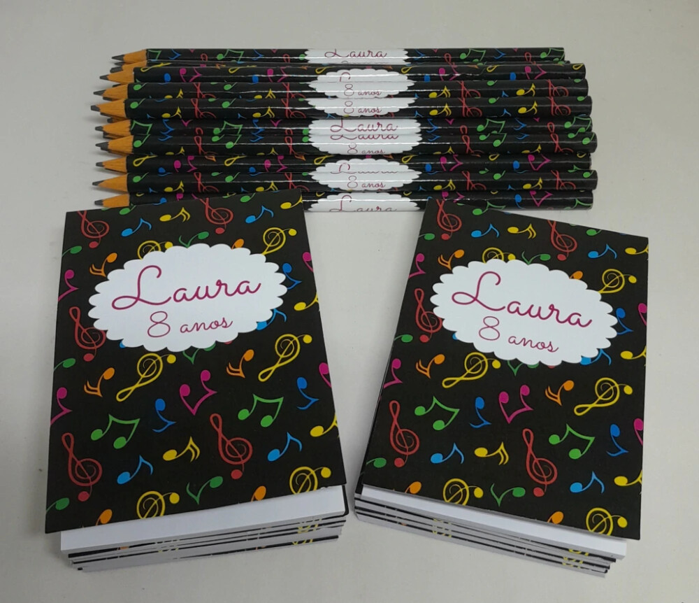Kit 20 Lembrancinhas Bloquinho com Lápis Notas Musicais - Vário