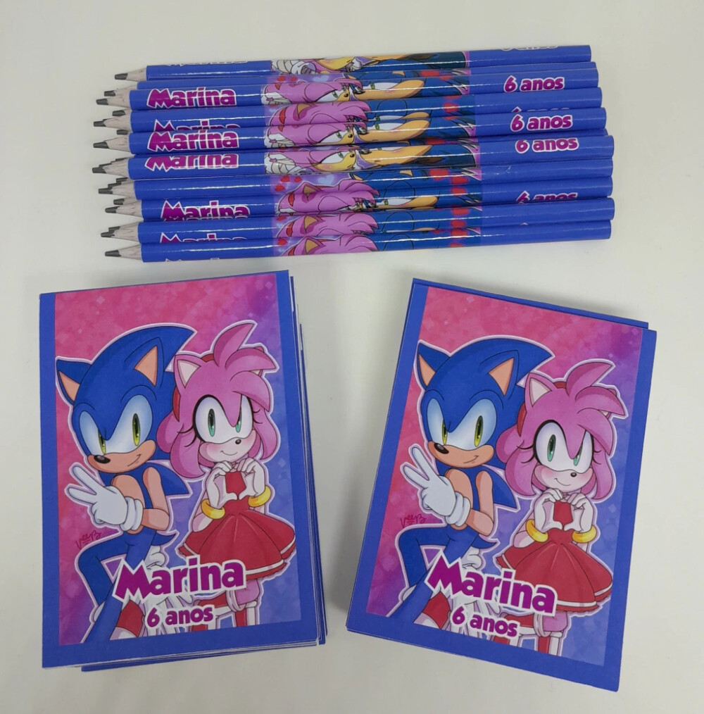 Kit 20 Lembrancinhas Bloquinho com Lápis Sonic - Vários Temas D