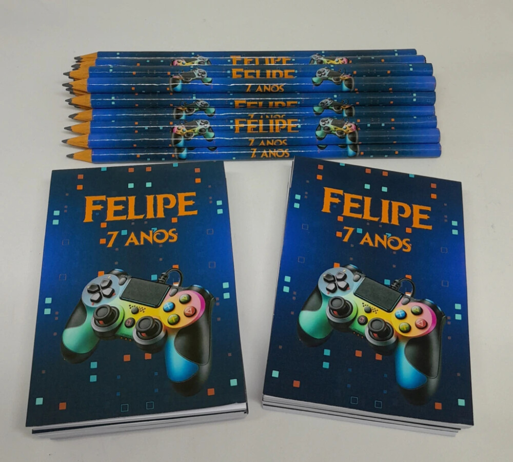 Kit 20 Lembrancinhas Bloquinho com Lápis Vídeo Game - Vários T
