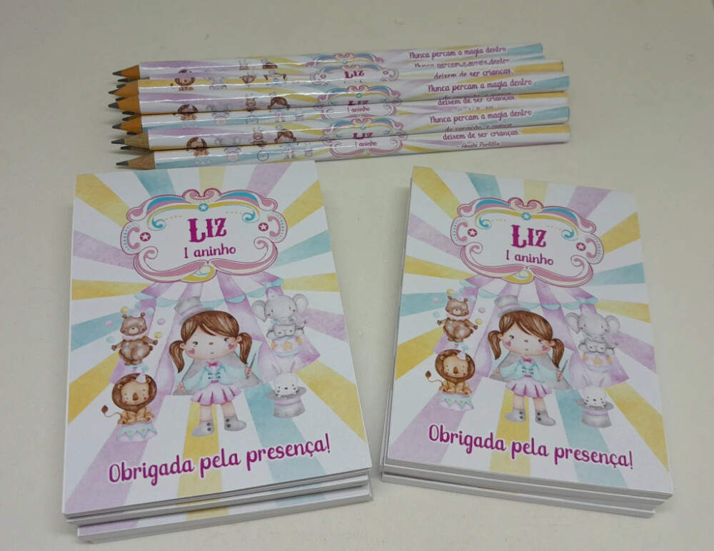Kit 20 Lembrancinhas Bloquinho com Lápis Circo Rosa - Vários Te