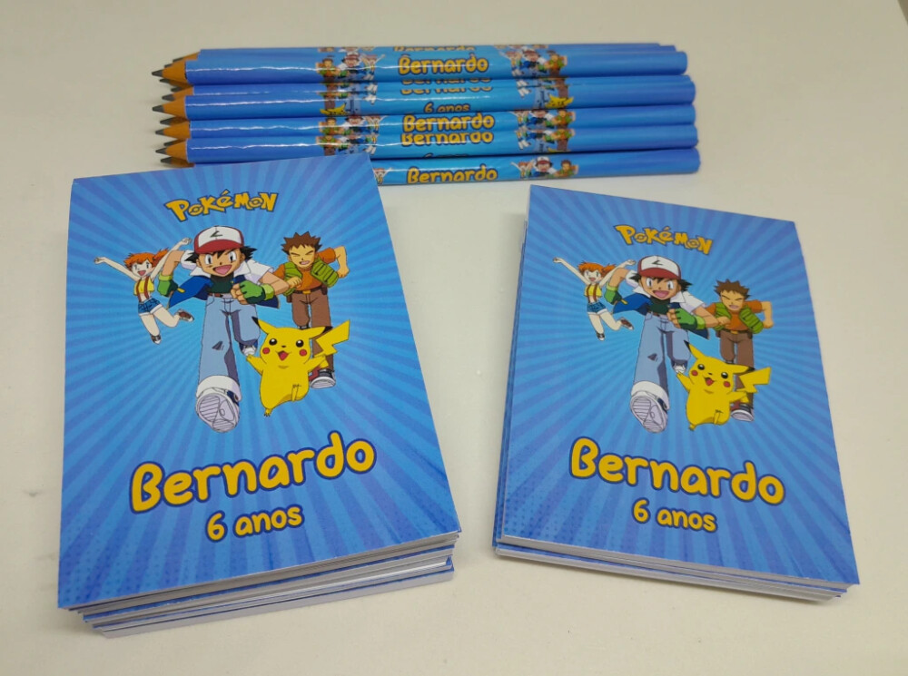 Kit 20 Lembrancinhas Bloquinho com Lápis Pokémon - Vários Tema