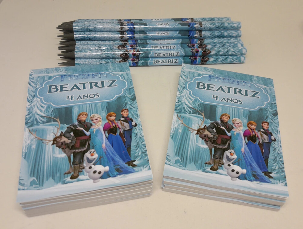 Kit 20 Lembrancinhas Bloquinho com Lápis Frozen - Vários Temas 