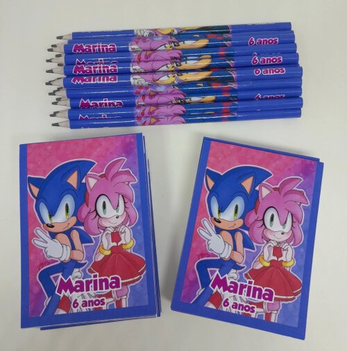 Kit 20 Lembrancinhas Bloquinho com Lápis Sonic - Vários Temas Disponíveis